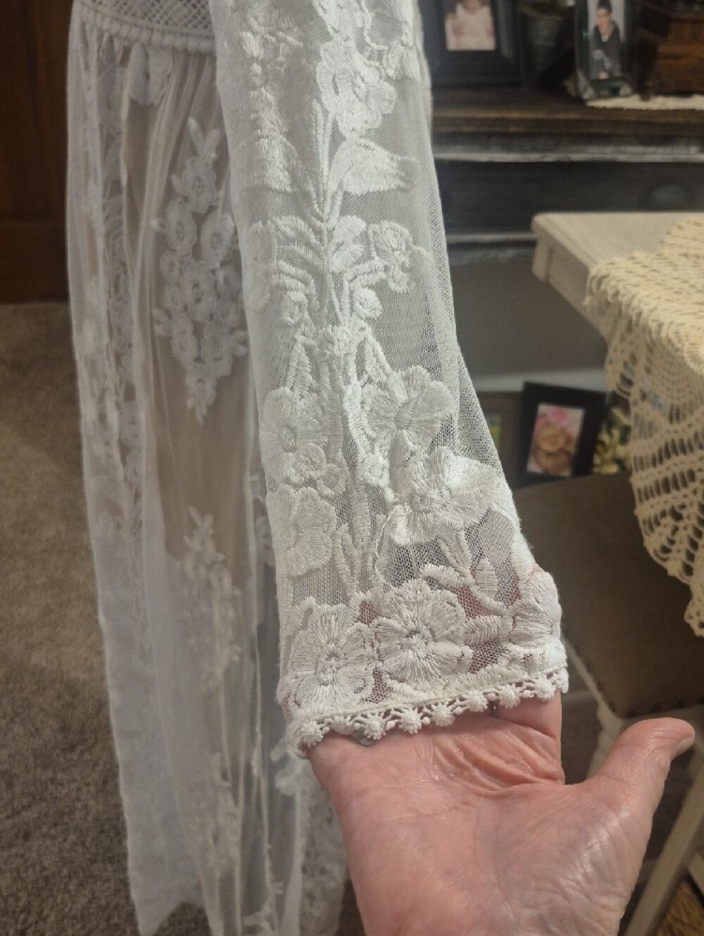 Altar'd State White Sheer Lace Maxi Dress with Floral Embroidery - Picture 9 of 16